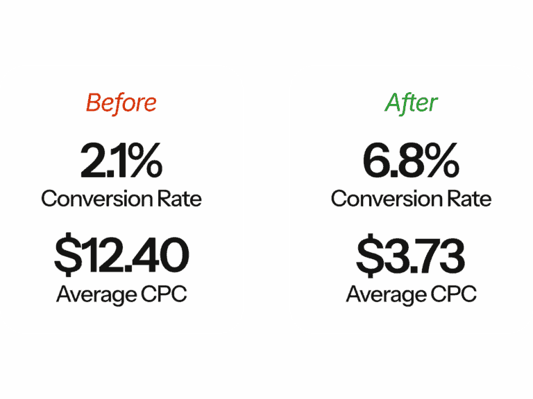 Google Ads performance showing improved conversion rate and lower cost per click